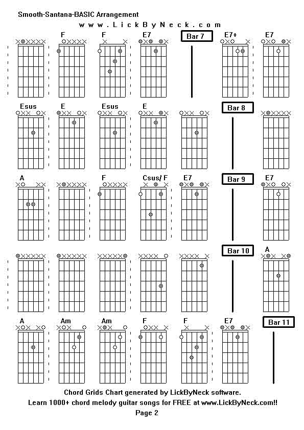 Chord Grids Chart of chord melody fingerstyle guitar song-Smooth-Santana-BASIC Arrangement,generated by LickByNeck software.